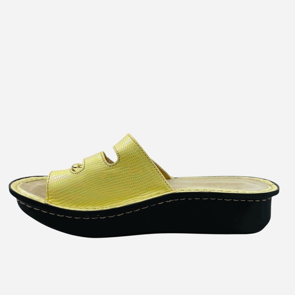 Alegria Fiona Soft Yellow Leather Iridescent Comfort Slip On Sandals 38 - Picture 6 of 10